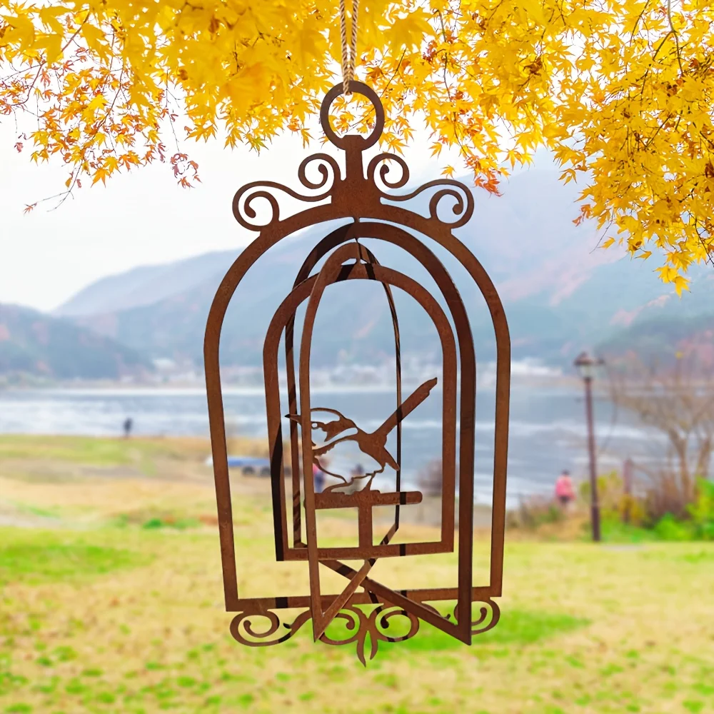 1pc Vintage Birdcage Wall Decor - Naturally Rusted Cast iron Sculpture with Open Window Design, Antique Farmhouse Decoration