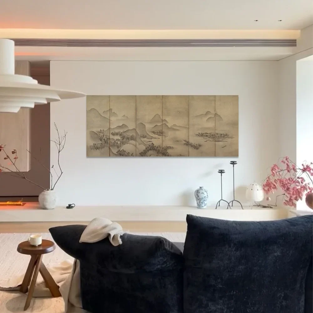 Inktlandschap, schermkaart, nieuwe Chinese stijl, Japanse stijl