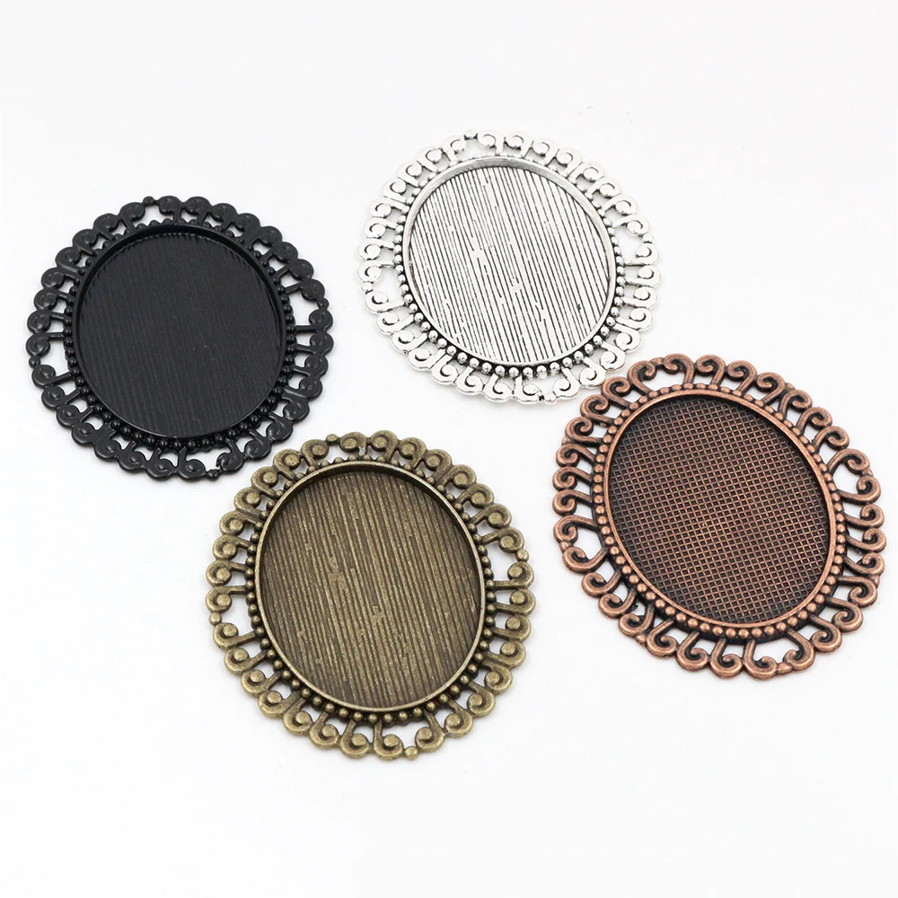 5pcs 30x40mm Inner Size 4 Colors Plated Classic Pierced Style Cabochon Base Setting Charms Pendant Tray