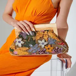 Flower Sequins Decor Clutch Bag, Elegant Glitter Storage Bag, Women's Evening Bag For Party