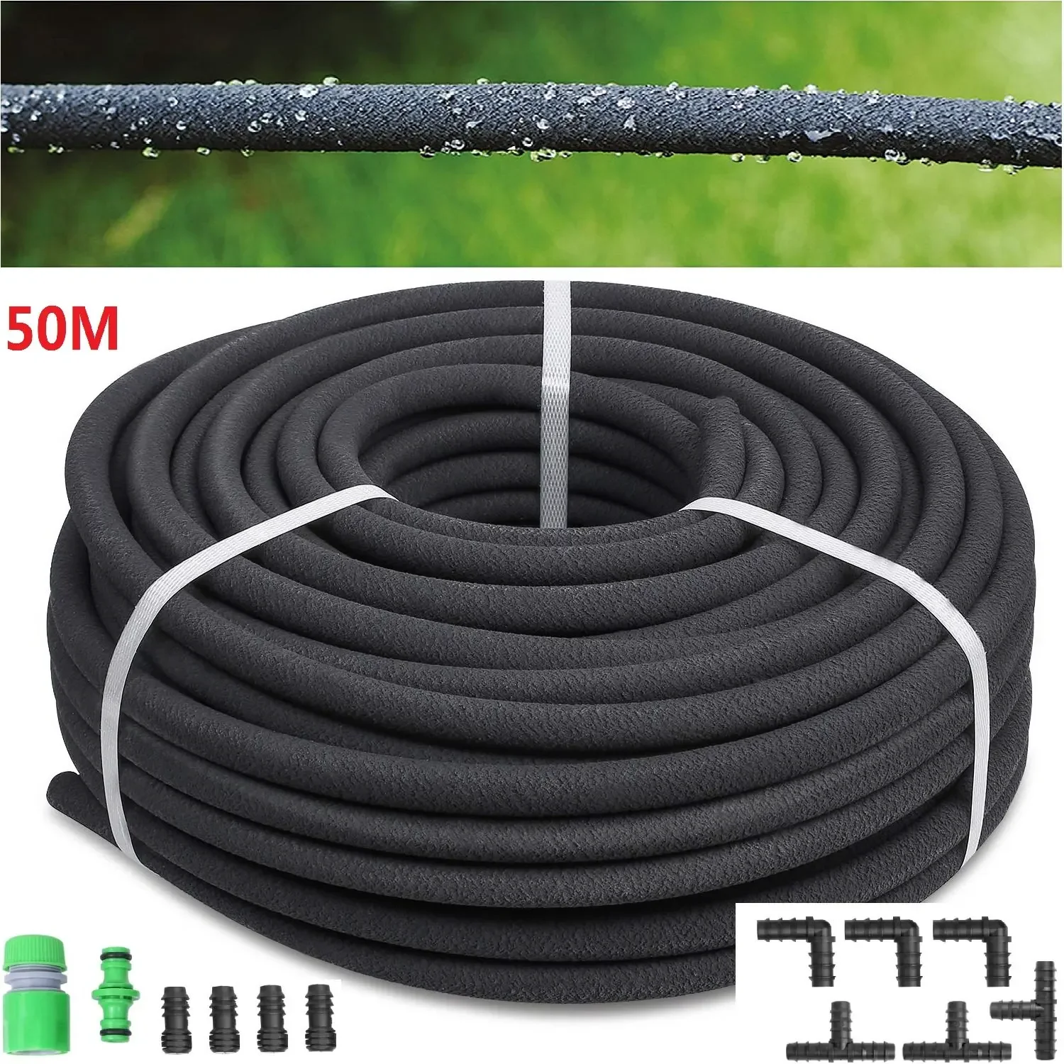 FIXKIT 50m Garden Irrigation Microporous Uniform Water Perforated Water Pipe Rubber PE Hose Buried Underground Irregular Seepage