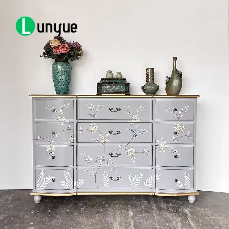 American Light Luxury 12 Drawer Cabinet French Entryway Storage Unit Spray Painted Bedroom Locker