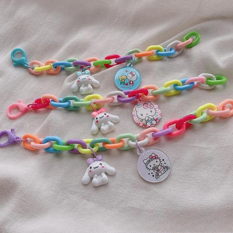 Kawaii Sanrio Charms Bracelet Cute Cinnamoroll Diy Bracelet Macaron Jelly Color Bracelet for Girlfriend Anime Accessories Gifts