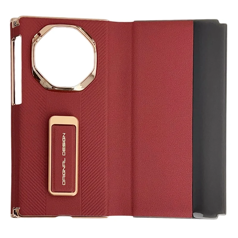 

Роскошный кожаный чехол с двумя ремешками для Huawei Mate XT XTs, защита двойного шарнира, металлическая вращающаяся подставка, умное окно Smart View, полное покрытие