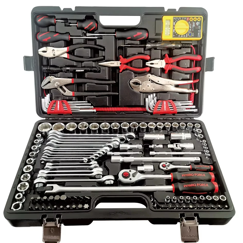 Custom 134-Piece Hand Tool Kit Hard Case Customizable OEM Support 1-Year Warranty Home Garden Repair Combination Wrench Screwdri