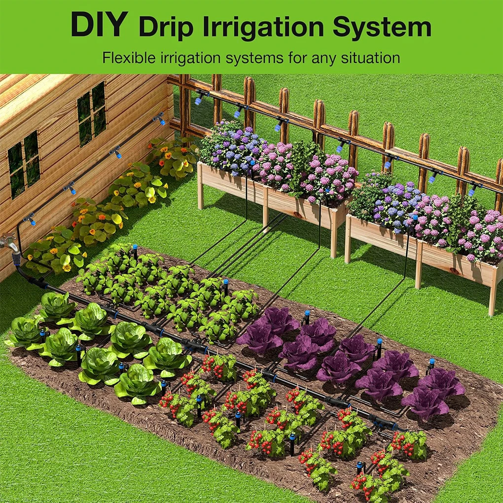 Drip Irrigation System With 75FT Tubing And Variety Of Components For Garden Watering Needs Such As Mi Cro-drip Spray