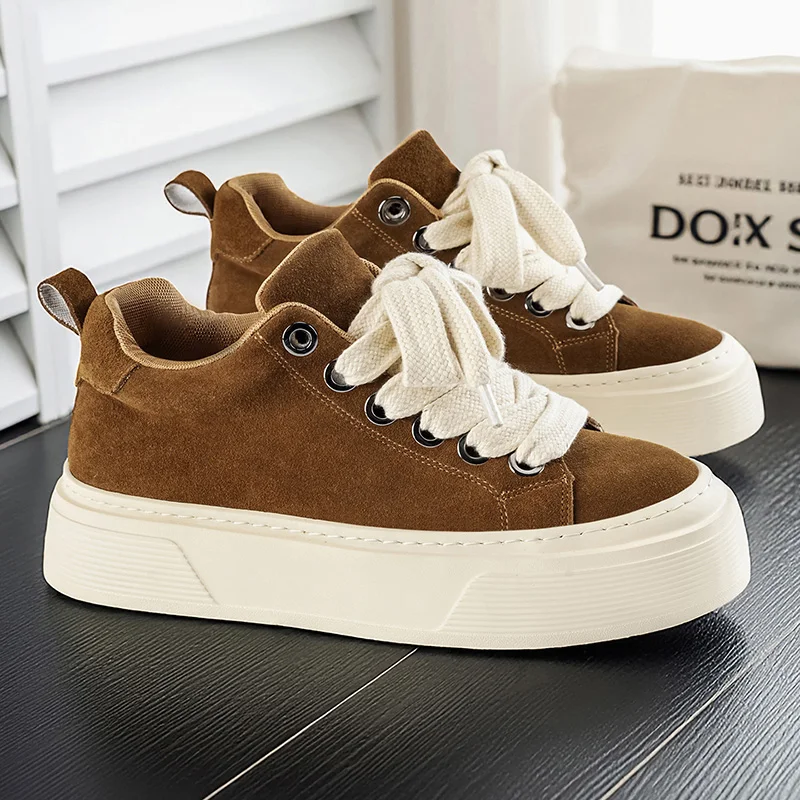 

Men's Brown Suede Platform Sneakers Retro Casual Comfortable Thick Sole Non-slip Wear-resistant Daily Casual Footwear