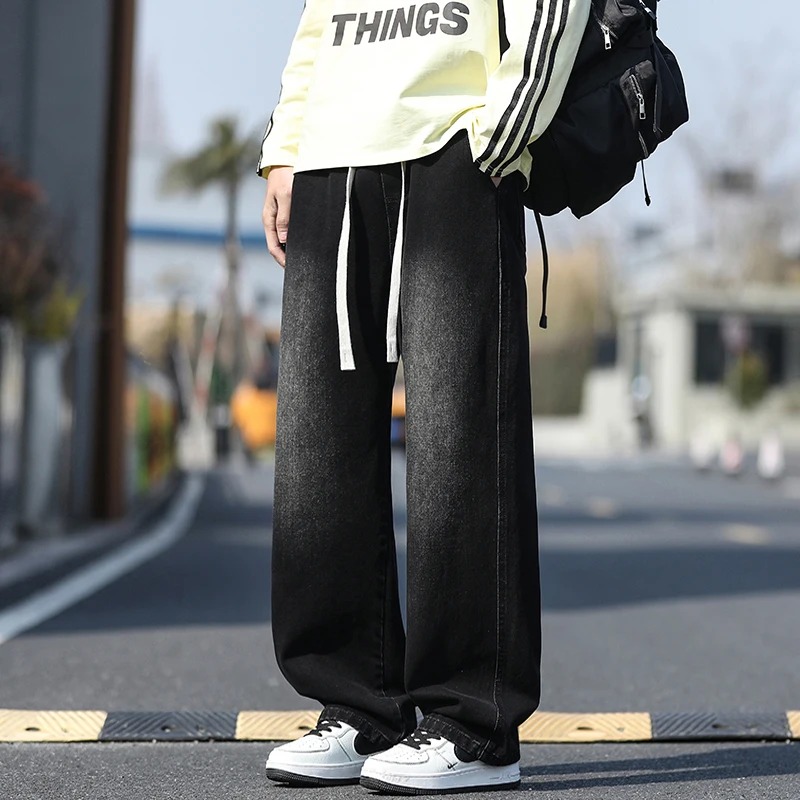 

Street Men's Loose Straight Leg Jeans Korean Fashion Ground White Baggy Wide Leg Pants Neutral Style Casual Denim Pants 6 Colors