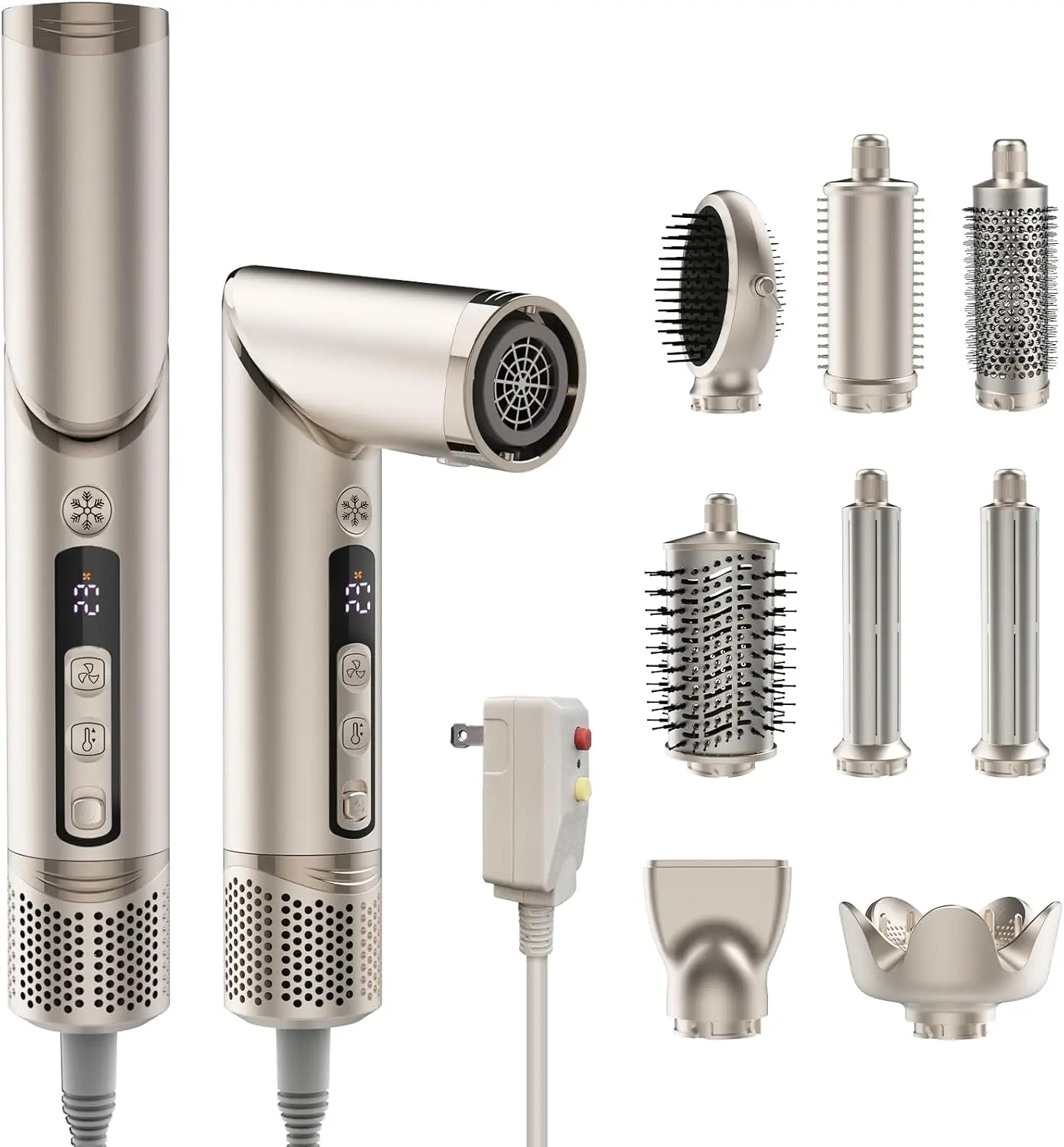 8-in-1 Hot Air Styler & Blow Dryer Brush, Ionic Hair Dryer for Volumizing, Curling, Straightening, Fast Drying with Auto-Wrap Curlers, Frizz-Free, No Heat Damage, Gift for Women