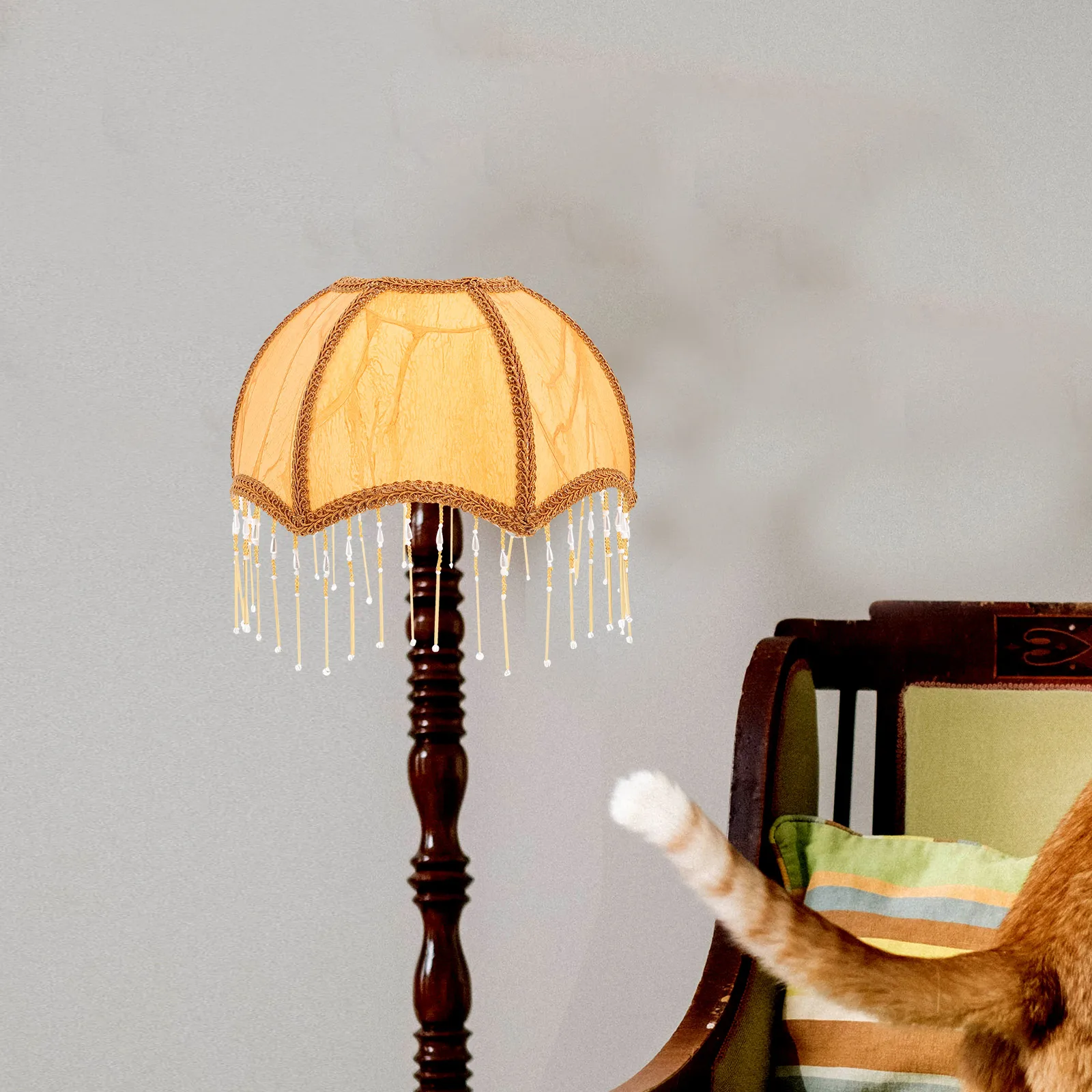 

Umbrella Shaped Lampshade Brown Fabric Iron Pvc Retro Victorian Tassel Design Table Lamp Shade For Home Hotel Decor