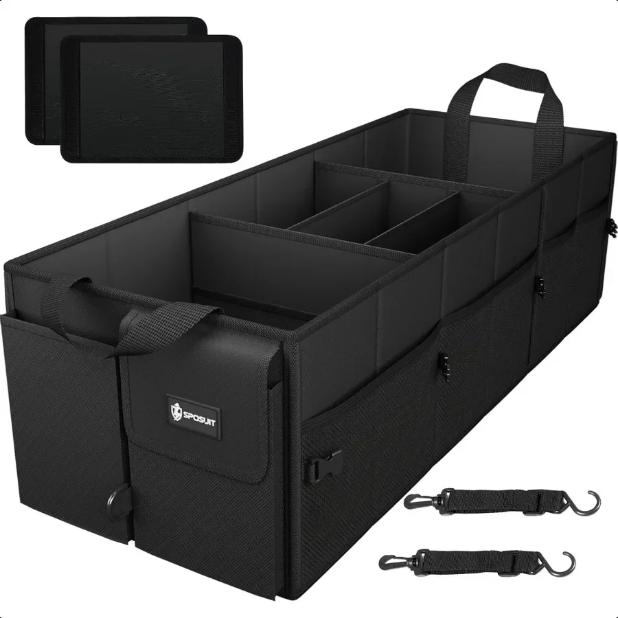 

Extra Large Trunk Organizer 98L Collapsible Car Storage Trunk Organizer with Removable Dividers Adjustable Securing Straps for