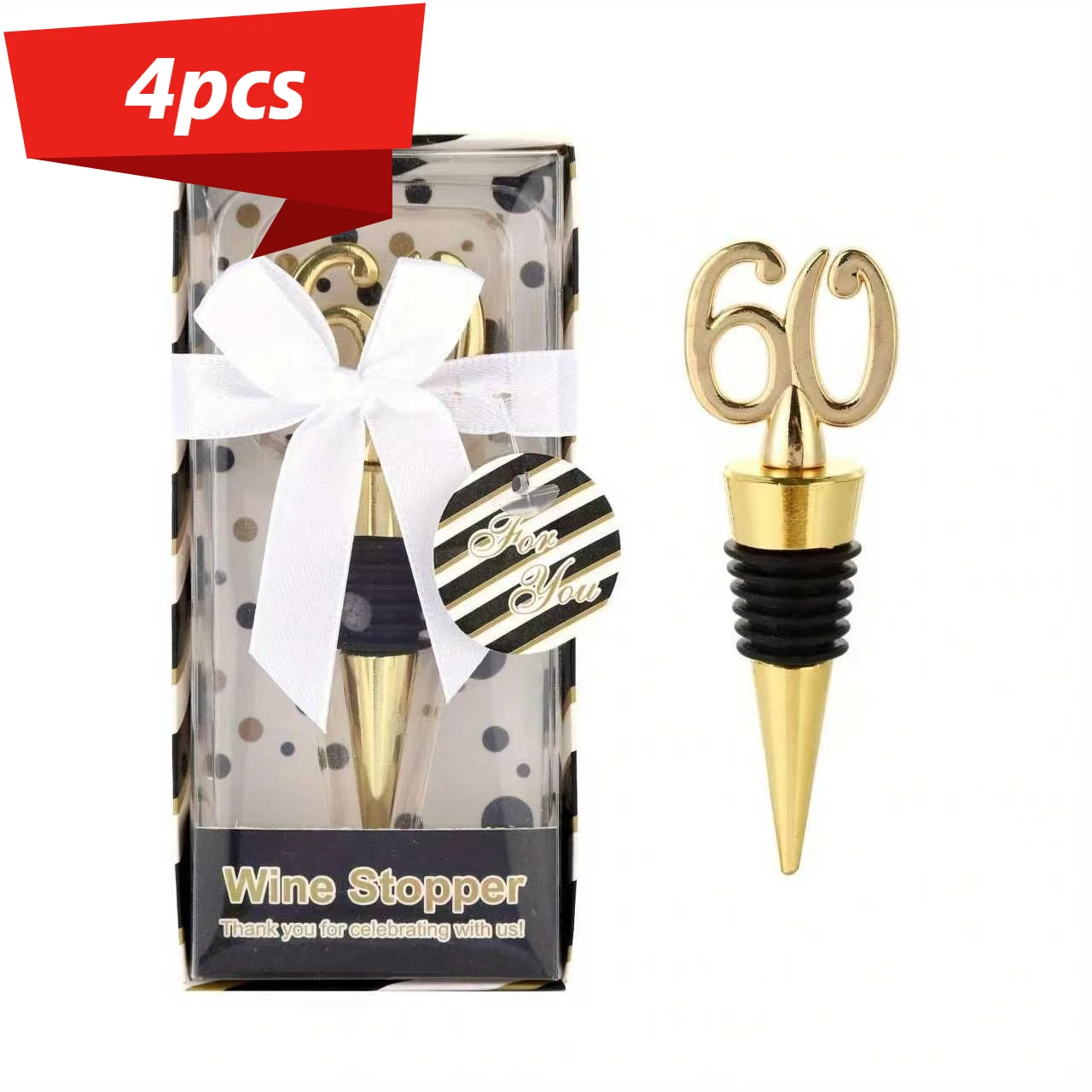 4pcs Shape 60 Wine Stopper, Golden Metal Red Wine Stopper,Wine Bottle Cork, Expanding Beverage Bottle Stopper