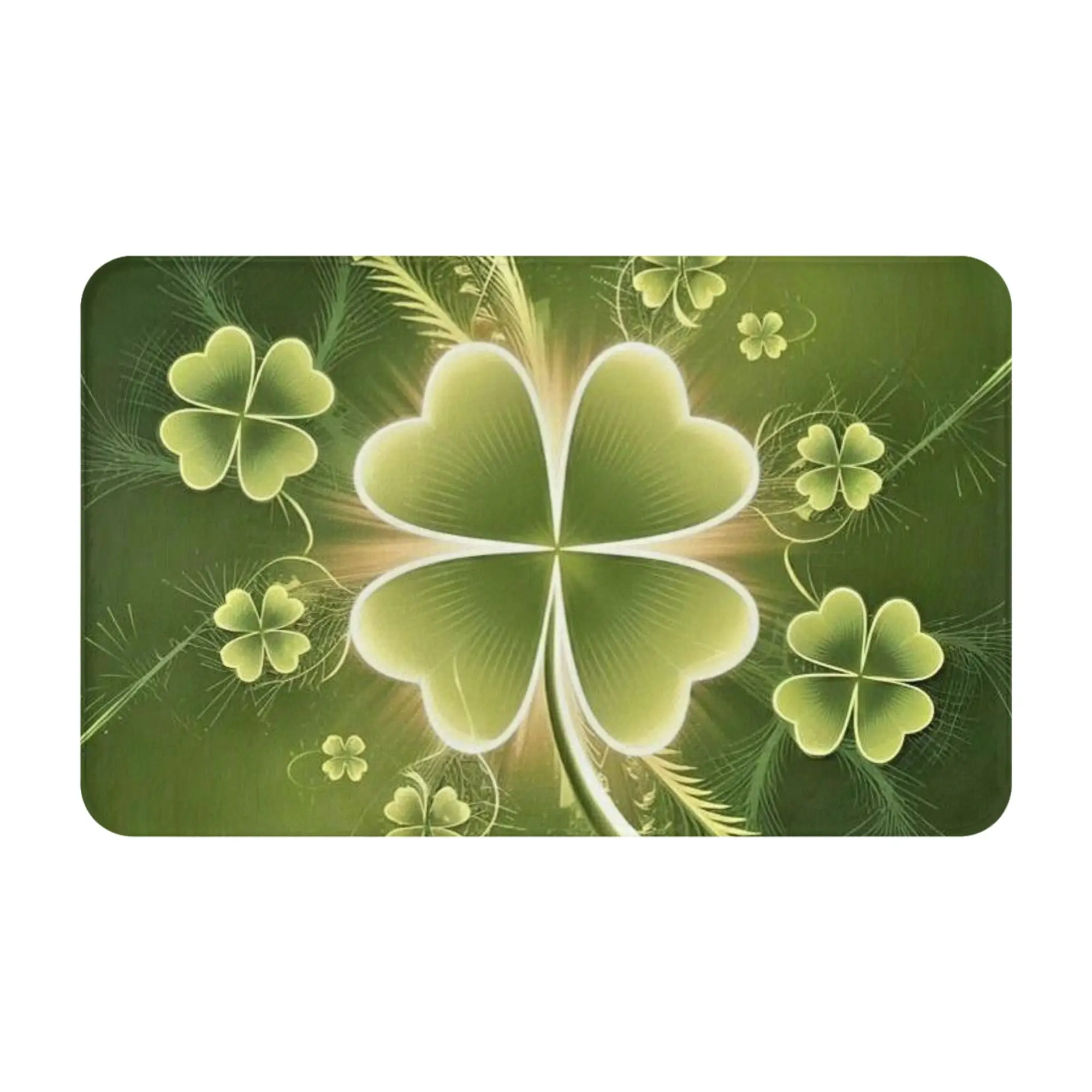 Glowing Four‑Leaf Clover Green Floral Art Anti-Slip Mat Bedroom  Entrance Doormat Floor Decoration