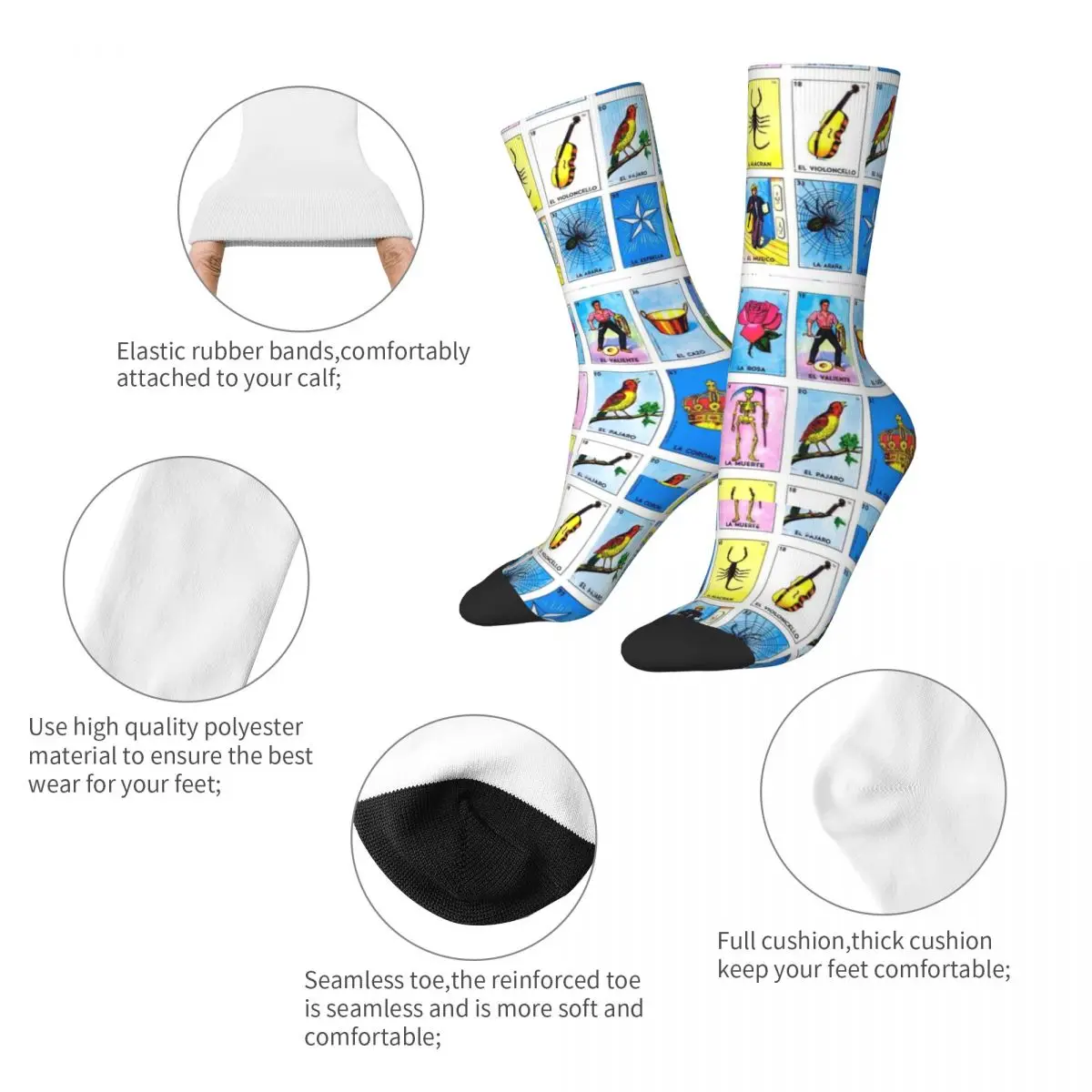 Lottery Stockings Women Men Mexican Bingo Socks High Quality Novelty Socks Winter Outdoor Sport Anti Skid Custom Socks Gift Idea