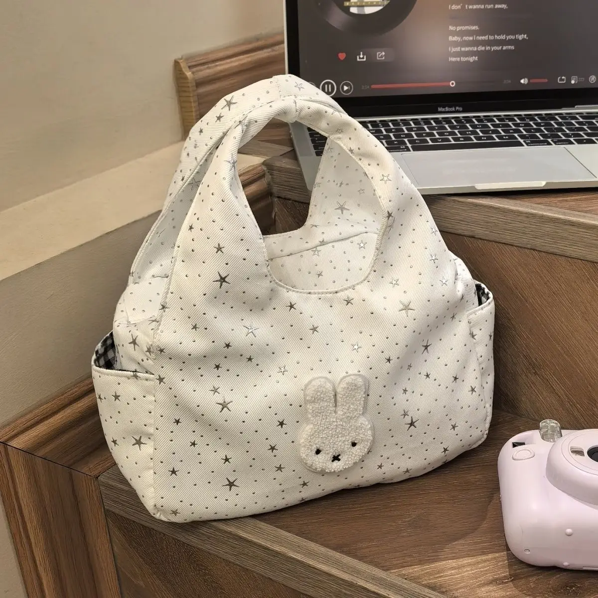 Cute Miffy Double Pocket Lunch Bag Simple Portable Handy Bento Bag For Students Girls Multifunctional Mommy Storage Bag Kawaii view 3