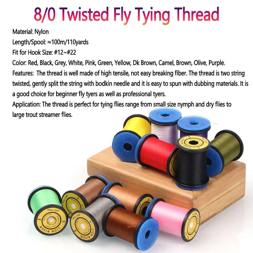 Bimoo 1PC 100m 8/0 Twisted Fly Tying Thread High Tensile Line For Midge Nymph Streamer Trout Fishing Lures Fly Tying Material