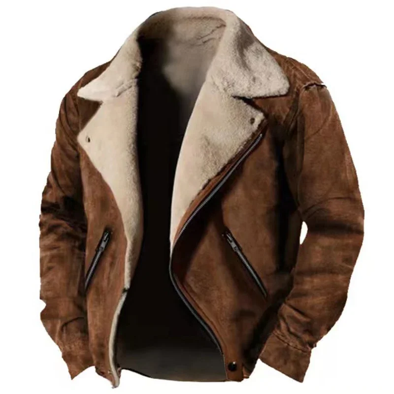 

LIBIELIY Winter Men's Fleece Jacket Casual Solid Thick Warm Loose Outwear Streetwear Male Turn Down Collar Zippers Coats Outdoor
