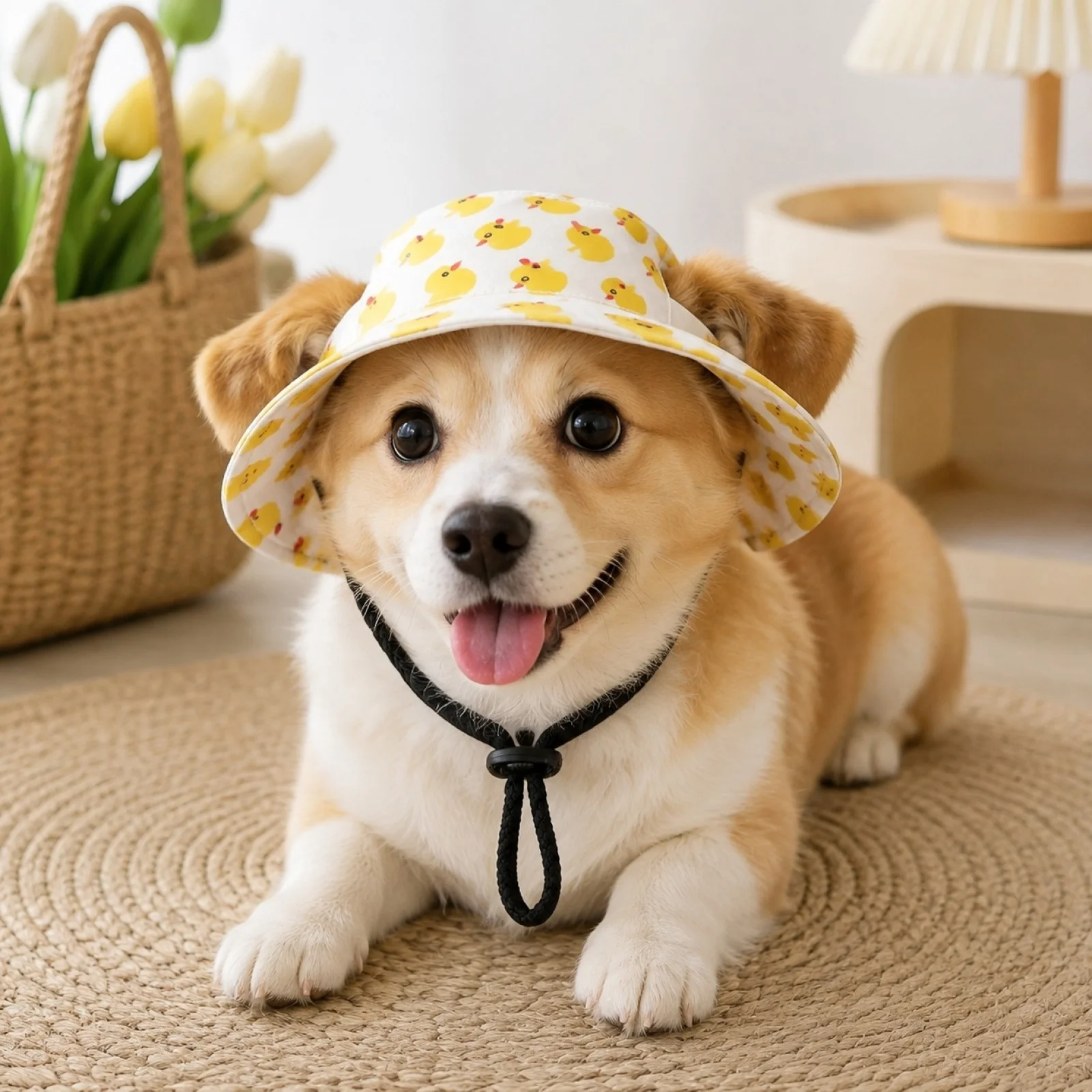 Pet Sun Hat Cute Duck Printed Pet Dog Hats Adjustable Sun Protection Cap Windproof Anti‑Fall Puppy Outdoor Summer Travel Sun Hat