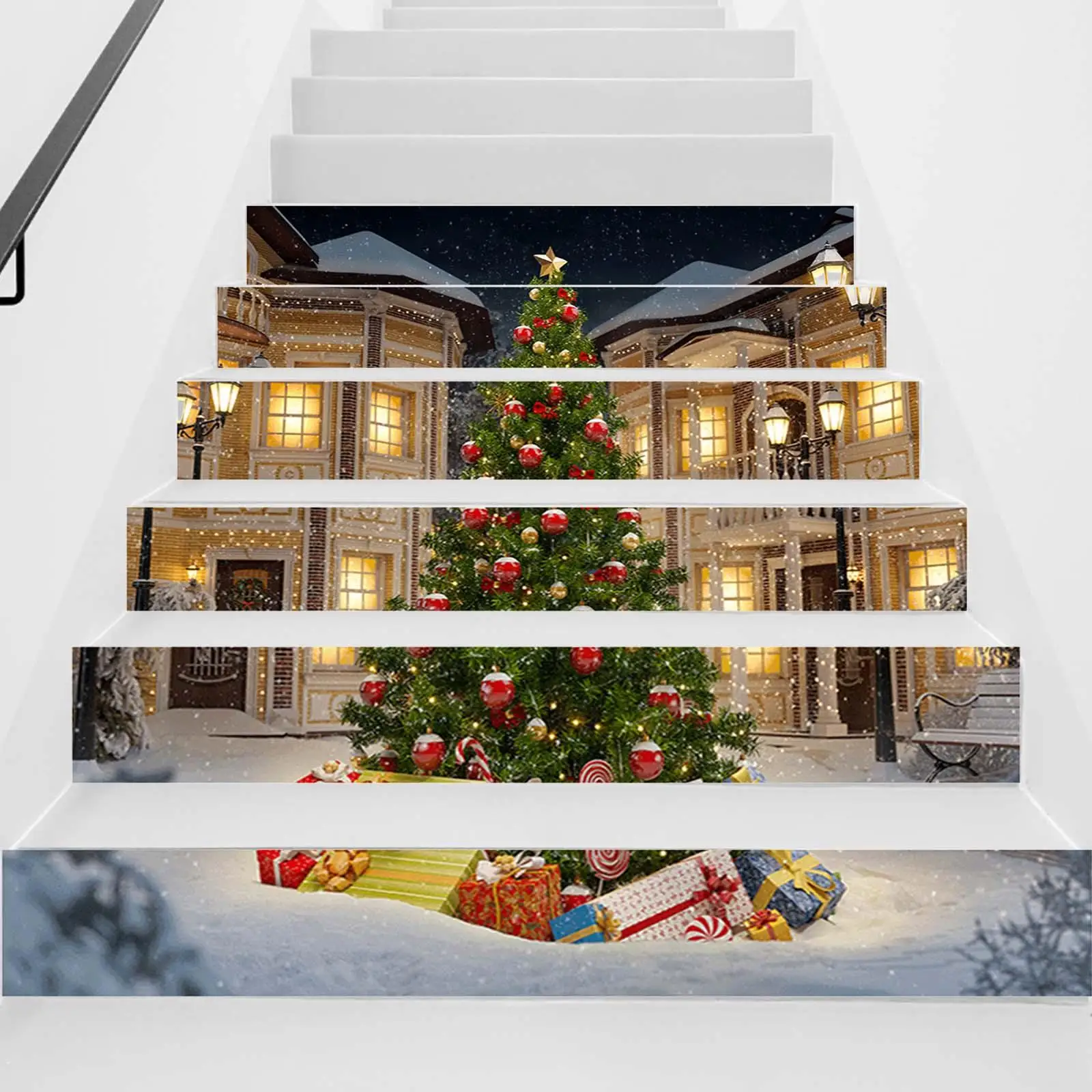 PVC Christmas Tree Stairs Stickers for Home Stairway Decal Waterproof Removable Wall Mural New Year Holiday Decor