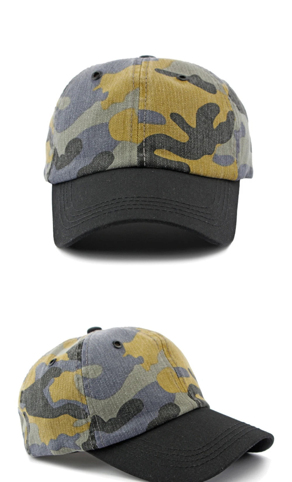 HT4350 Baseballkappe für Herren und Damen, Frühling und Sommer Sonnenkappe, Atmungsaktive Baumwolle, Tarnmuster Baseballmütze, Verstellbare Snapback-Kappe – Detail 5