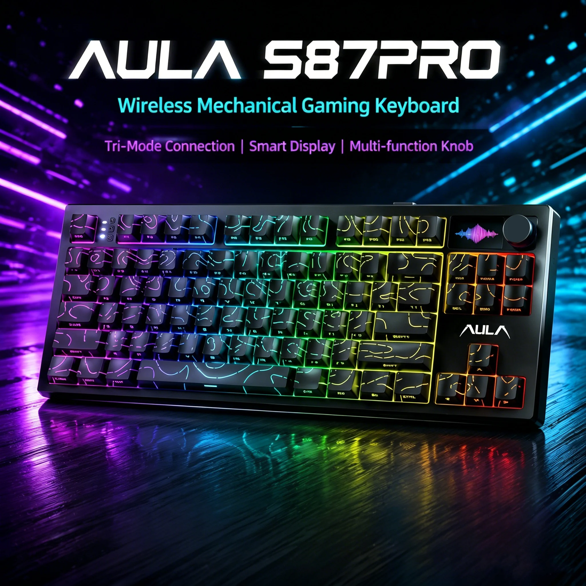 AULA S87 Pro Wireless Mechanical Keyboard Custom 75% layout RGB Bluetooth gaming Keyboard with Display Knob Hot Swapping Gasket