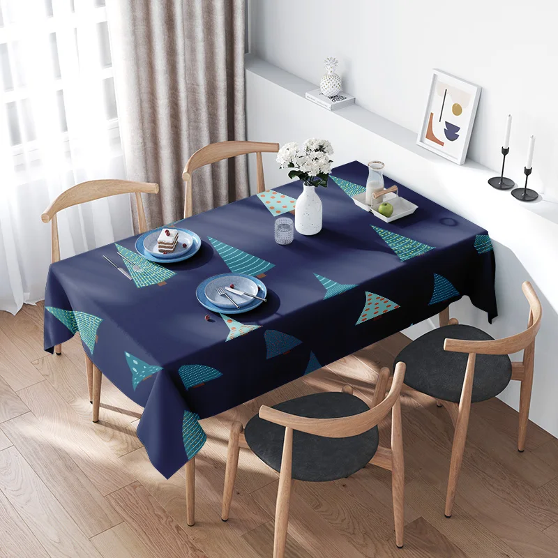Modern Geometric Tablecloth Decoration Waterproof Fabric Blue Triangle Design for Home Dining Room High Quality, Non-Slip Kitche