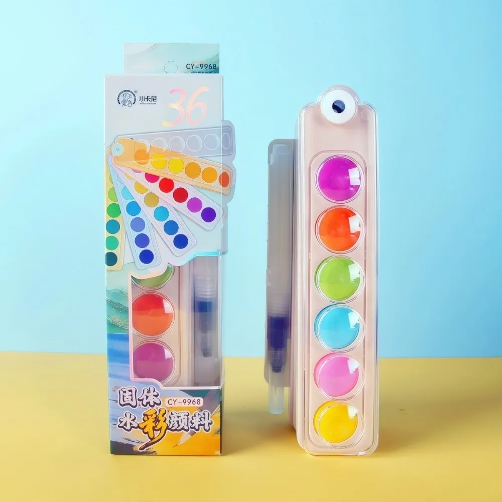 Foldable Solid Watercolor Set 12/18/24/36 Colors with Water Brush Fan Watercolor Paint Fan Shape Painting Pigment Kit