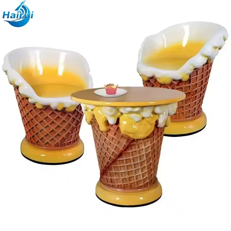 Outdoor Custom Ice Cream Cone Chairs and Table Chair Decoration Resin Sculpture for Garden Decor