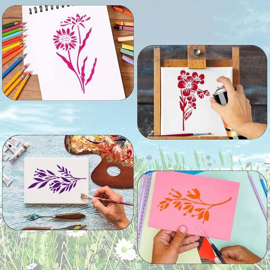 18 Pcs Flower Leaf Stencils Reusable Hollow Painting Templates for Scrapbook Wall Decor Wood Sign Fabric DIY Art Craft Supplies - view 4