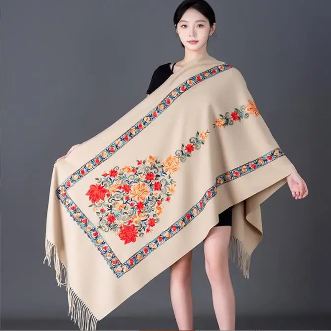 Fashion Shawl Cashmere Wrap Scarf Women Shawl Scarf Ethnic Style Warmth Luxury Warm Scarves Floral Women Embroidery Flower Shawl