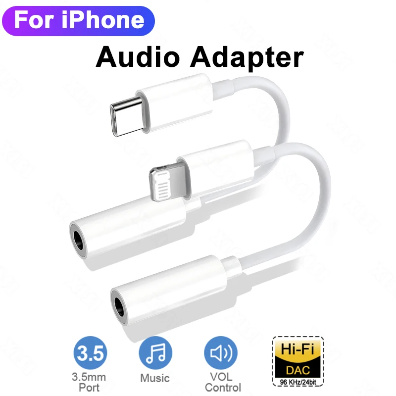 For iOS to 3.5mm Jack Headphones Aux Cable For iPhone 14 Pro Max 13 12 11 XS X XR 15 Pro Max USB Type C Connector Audio Adapter