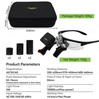 Loupes ergonomiques dentaires 48 °   Loupes optiques 4X/5X/6X avec lentilles détachables, loupe binoculaire pour chirurgie buccale avec lampe frontale magnétique 6