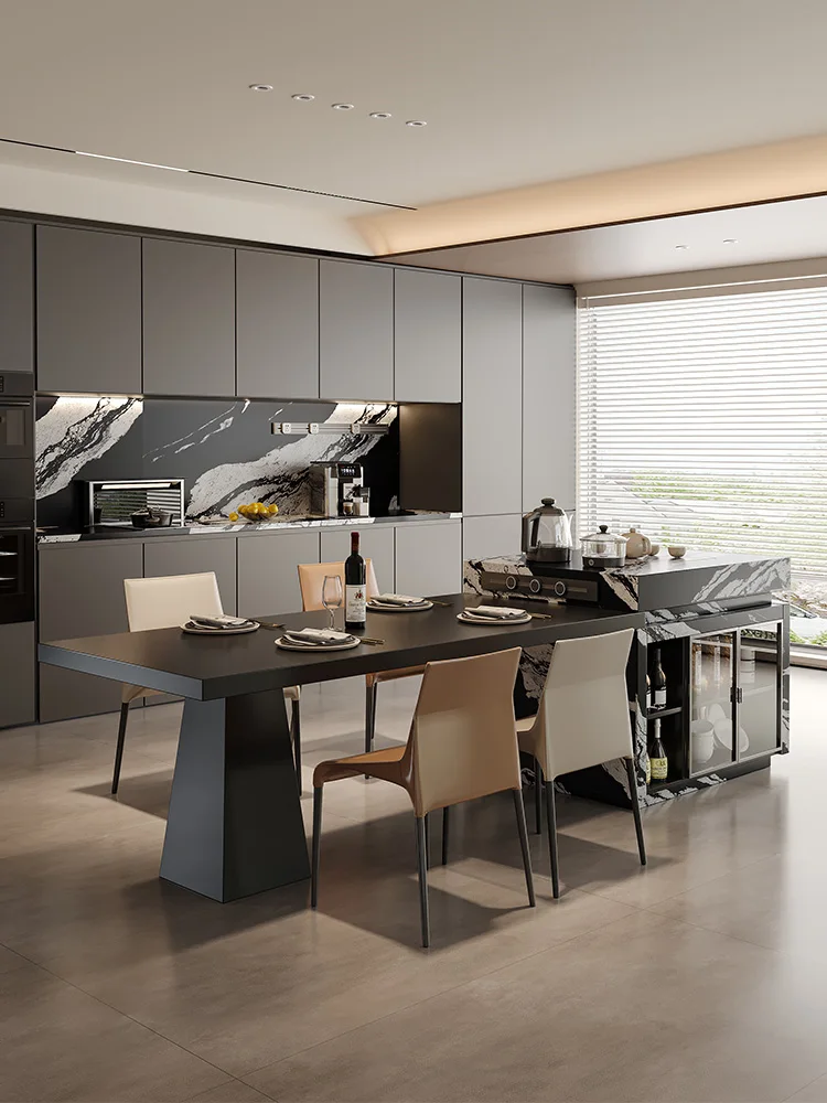 

Minimalist Rock Slab Island Dining Table Integrated Custom Restaurant Kitchen Multi-functional Small Apartment Guide Table