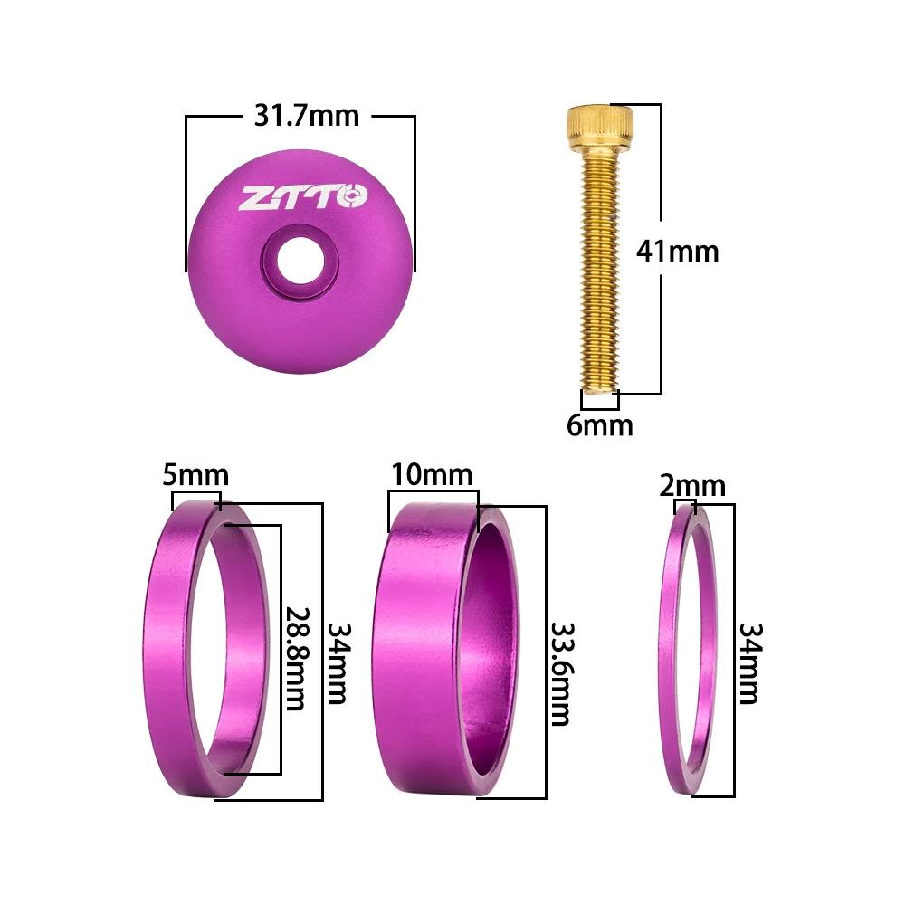 ZTTO MTB Bike Headset Spacer Cover Suspension Top Tube Cap Screw Fork Ring Spacers 1 1/8 Inch Bike Stem washer Headset Star Nut