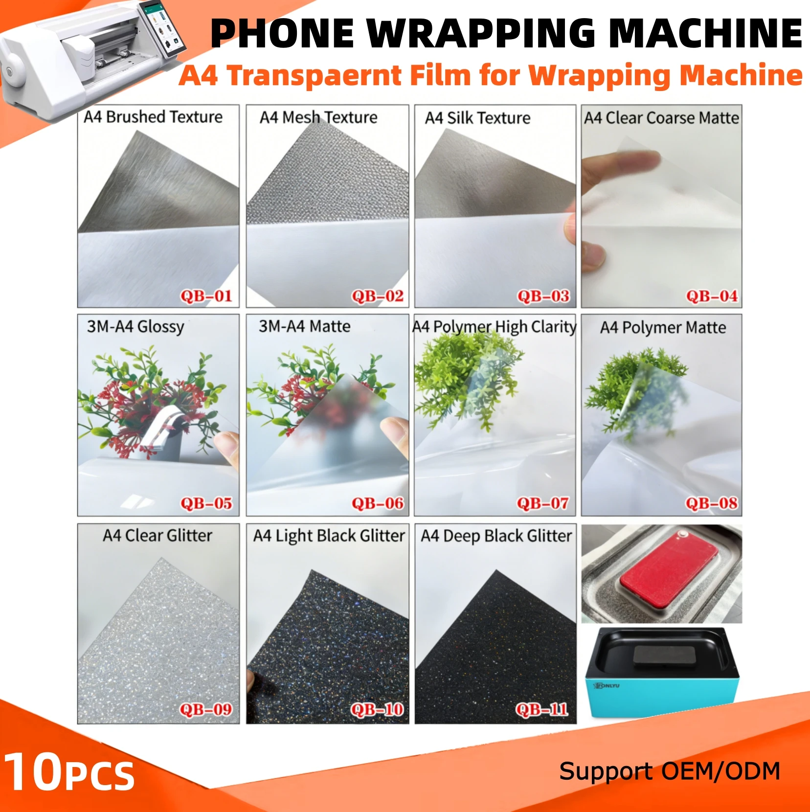 A4 Transparent Phone Back Skin Full Coverage Film Heat Shrink Sticker Sheet DIY for Envelope Coating Laminating Wrapping Machine