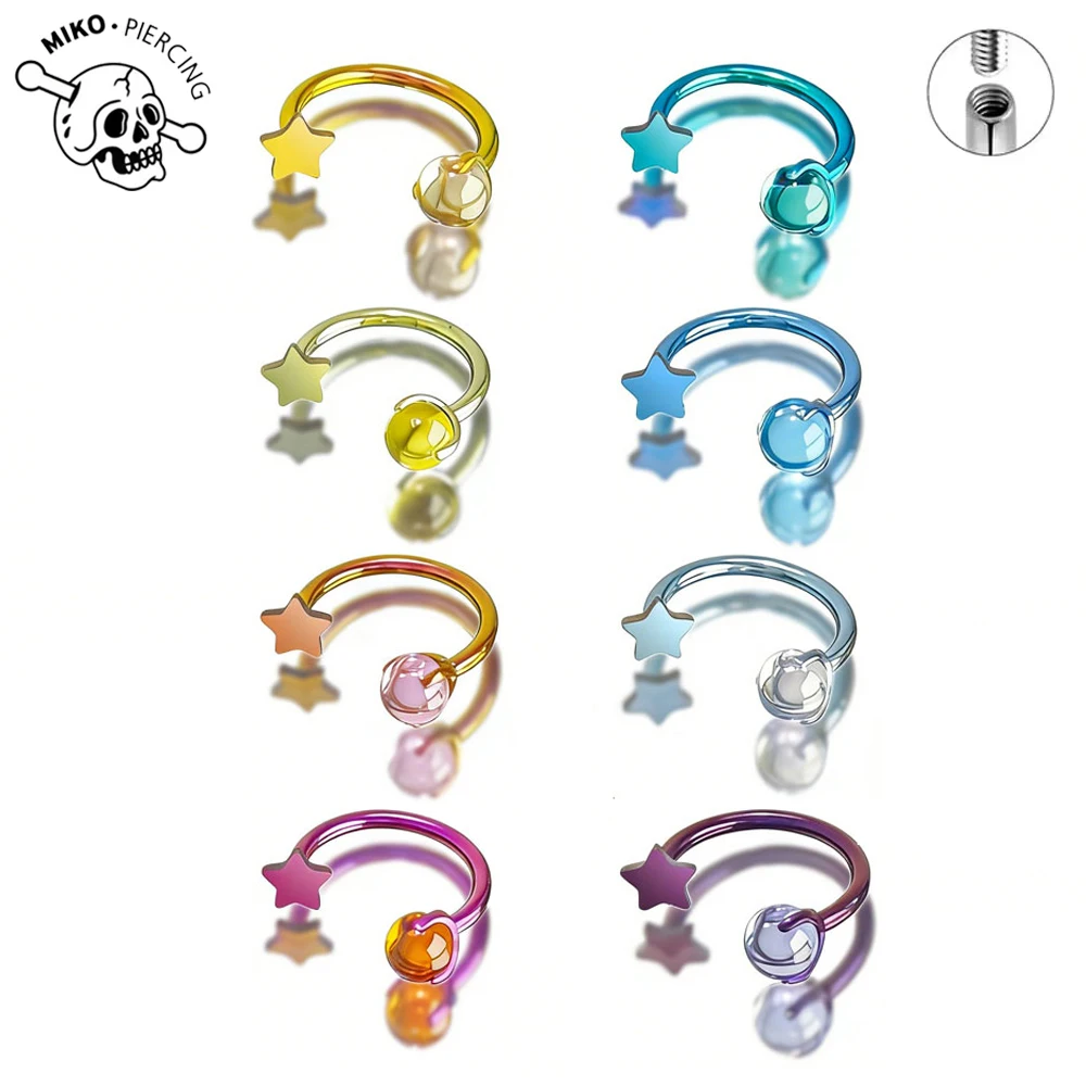 Piercing de titanio ASTM F136 anodizado con rosca interna en forma de herradura, argolla en U para nariz, oreja, septum, hélix, labio y tragus