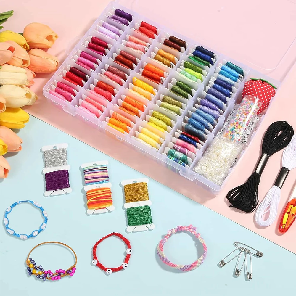 985Pcs Bracelet Making Kit Friendship Bracelet 110 Skeins Embroidery Floss Cross Stitch Thread 830 Beads 45Pcs Embroidery Tools