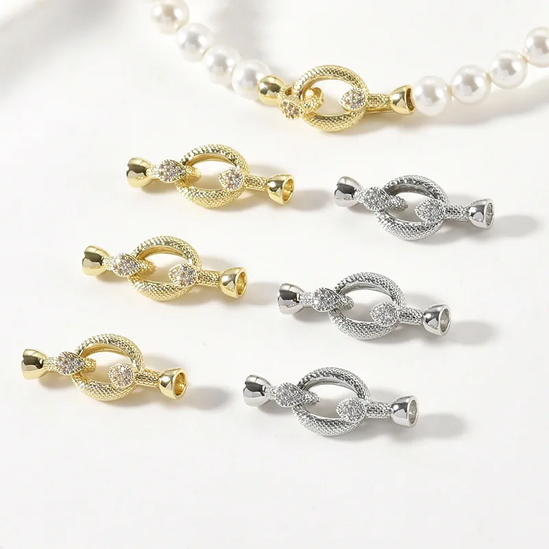 14K Real Gold Color Retention Oval Snake Head Plaid Button Head DIY Handmade Beaded Bracelet Necklace Accessories Material