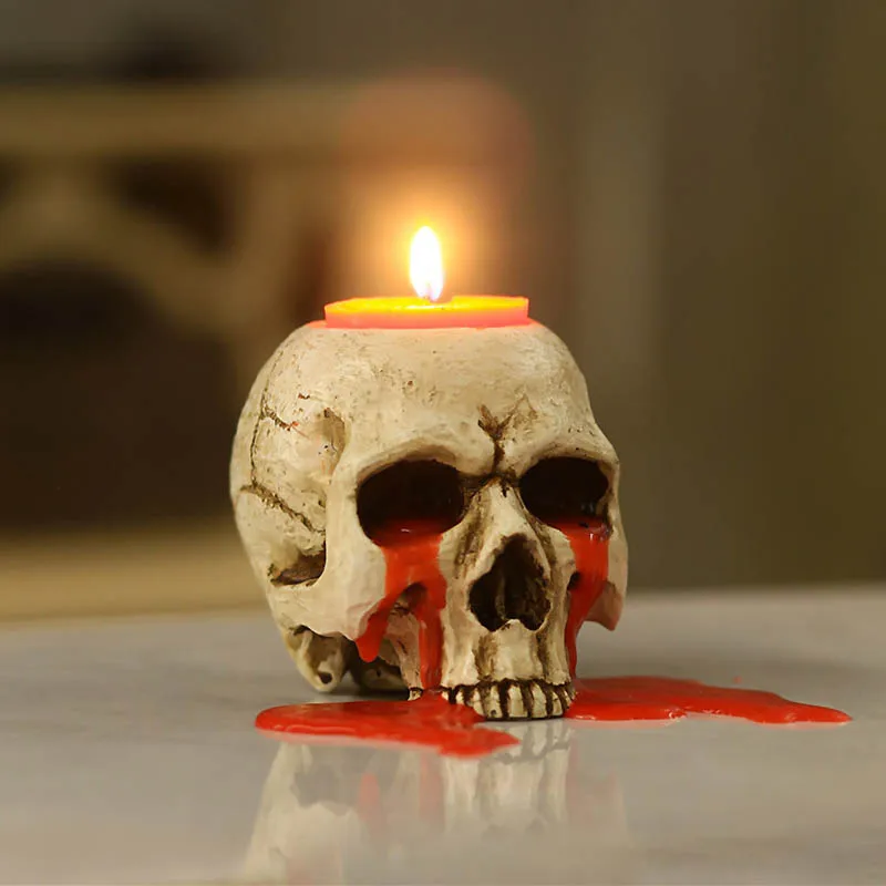 Halloween Skull Candle Holder Resin Skeleton Tea Light Stand Skull Lacrimation Candlestick Resin Skull Candle Holder