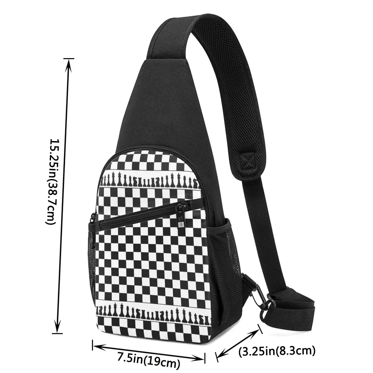 Chess Board Black And White Grid Checkered Chest Bag Men Sling Crossbody Backpack Chest Bag Travel Hiking Daypack Shoulder Bag