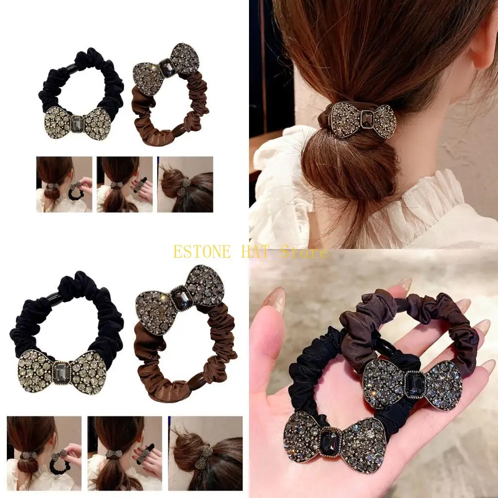 

Прочная эластичная резинка для волос 49MF со стразами и бантиком для надежной прически