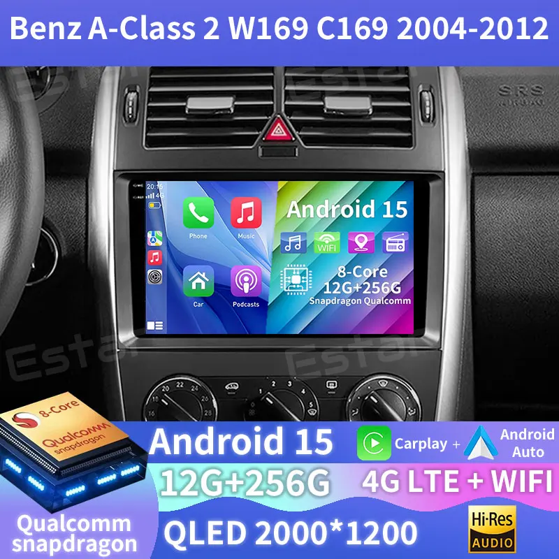 Android 15 Car Radio For Benz A-Class 2 W169 C169 2004 - 2012 GPS Multimedia Player Navi Carplay Stereo Head Unit DSP 360 Camera