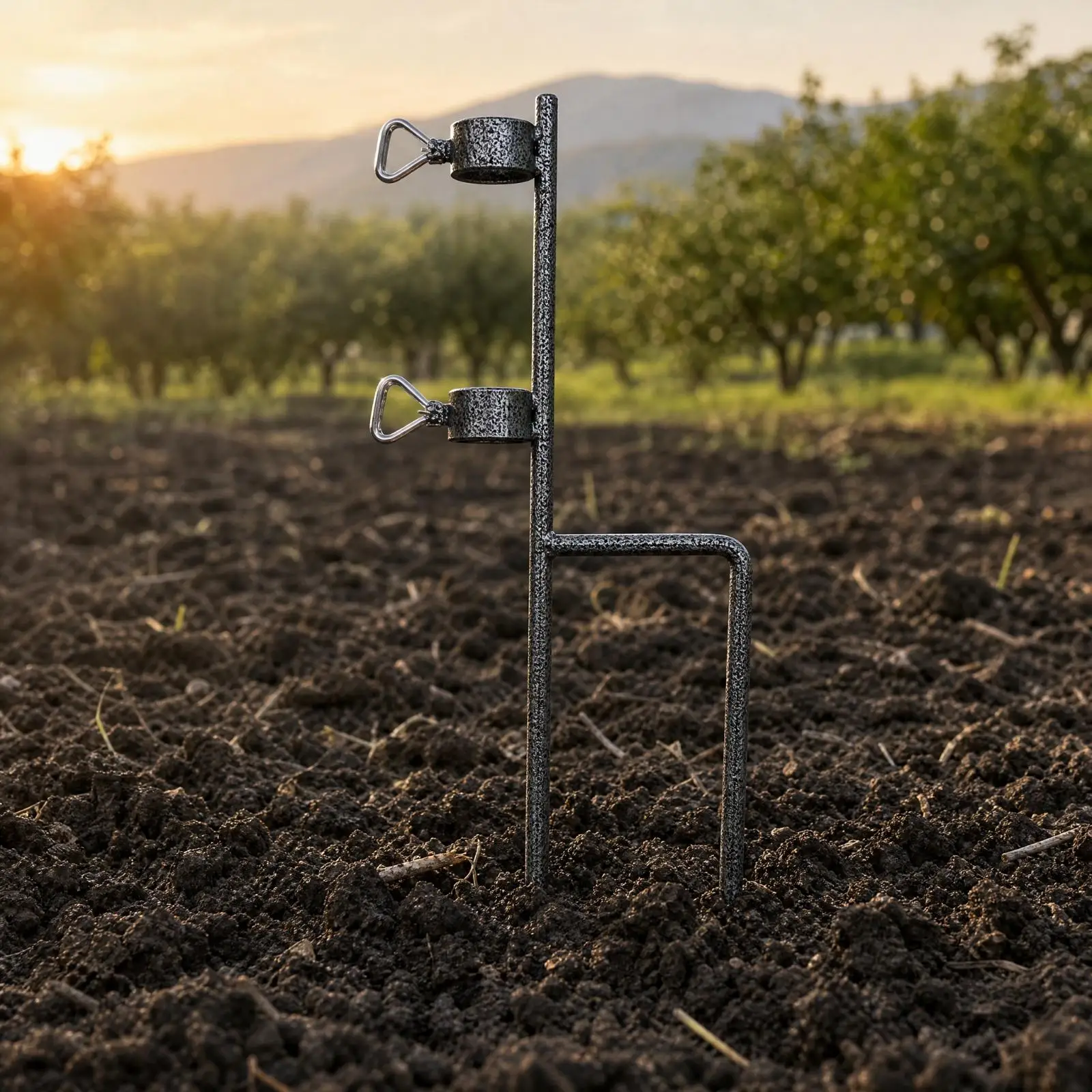 Outdoor Steel Ground Anchor for Parasol Umbrella Pole with Double Ring Clamp Tent Stake Fixed Holder