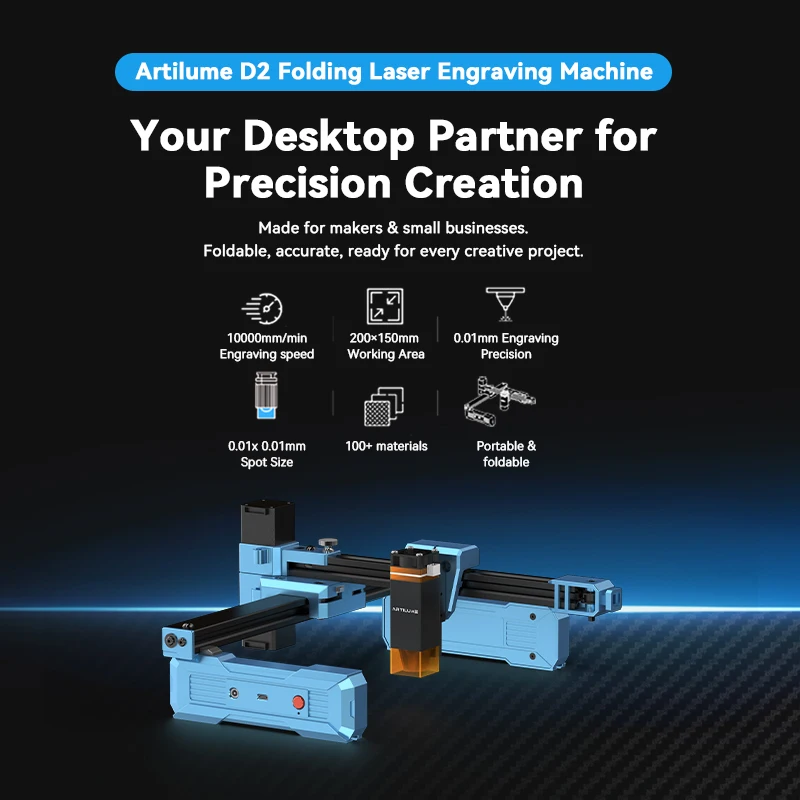 

Artilume D2 6W Foldable Laser Engraving Machine 0.01mm Precision Portable Mini Engraver DIY Wood Metal Cutter with APP Control