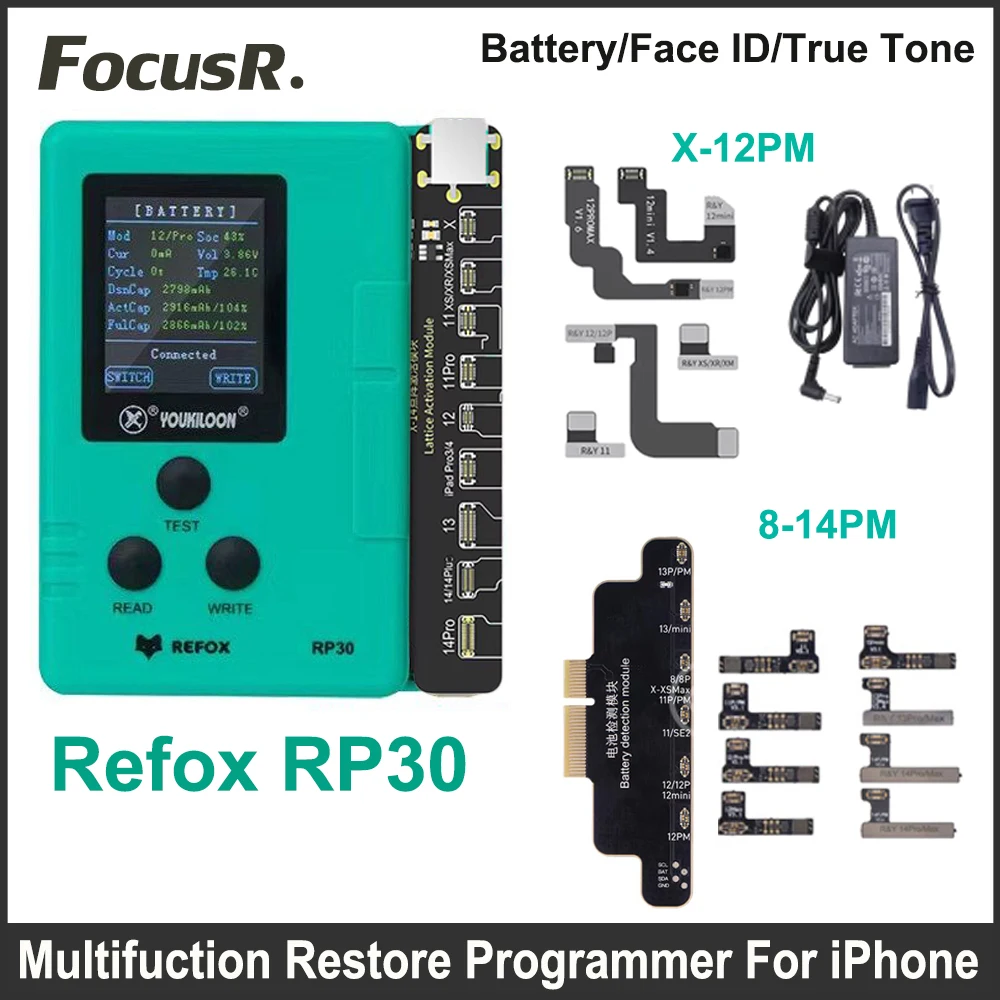 

REFOX RP30 Recovery Programmer For iPhone X to 13 14 15 Pro Max Battery Detection Face ID Dot Projector True Tone Repair Tools