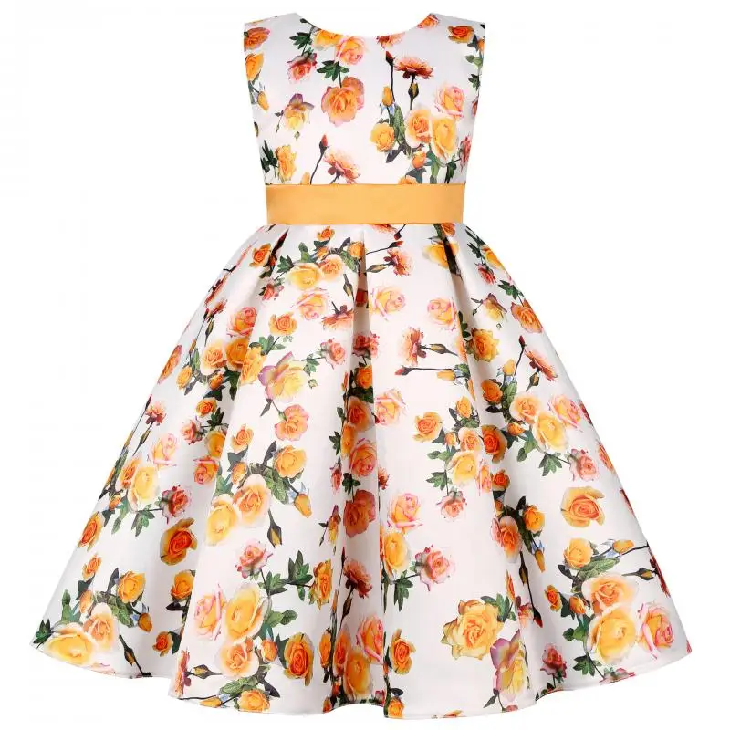 Children's Dress Bow Print Fashion Sweet and Cute Wedding Dress Children's Day Birthday Party Showcase Fluffy Dress