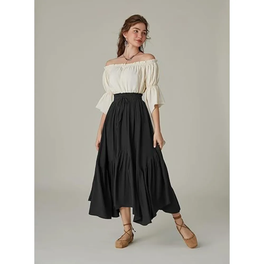 

Летняя женская юбка макси с высокой талией, плиссированная, струящаяся, в европейском стиле, элегантное платье