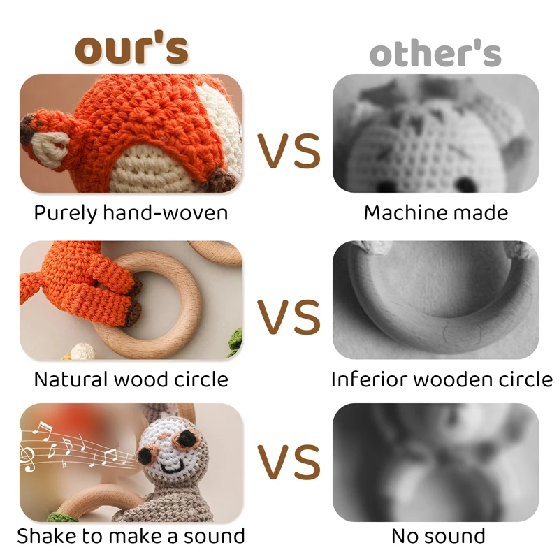 1Pc Wooden Baby Teether Crochet Beech Hoop Animal Rattle Toy BPA Free Ring Baby Mobile Gym Newborn Stroller Educational Toy Gift