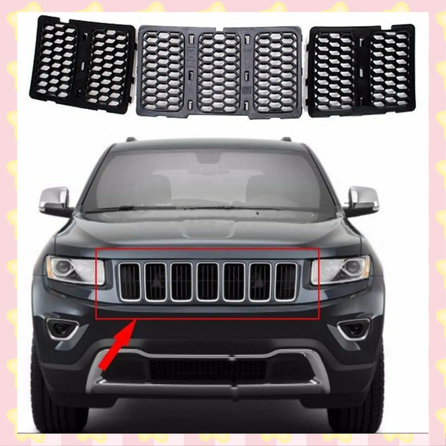 

AB51 6X автомобильные черные вставки для передней решетки, комплект отделки сетки для Jeep Grand Cherokee 2014-2016