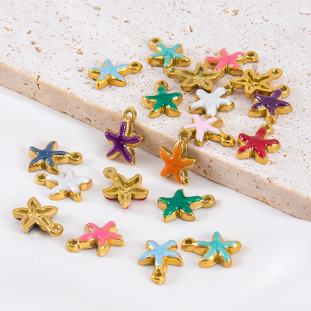 5pcs Fashion Stainless Steel Enamel Golden Starfish Charms Pendants DIY Necklace Bracelet Charm for Jewelry Findings Components - Detail 1